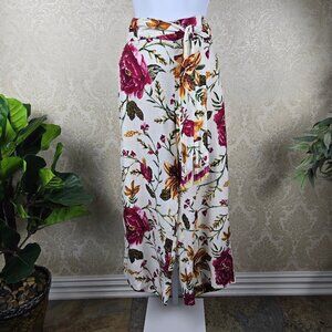 Joie Size 6 Floral Print Linen Blend Pants Wide Leg Pockets Matching Belt/Beads